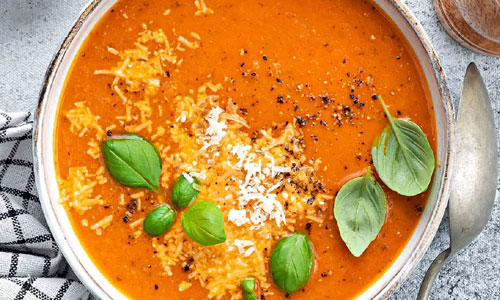 Hot Tomato Basil Soup in a bowl